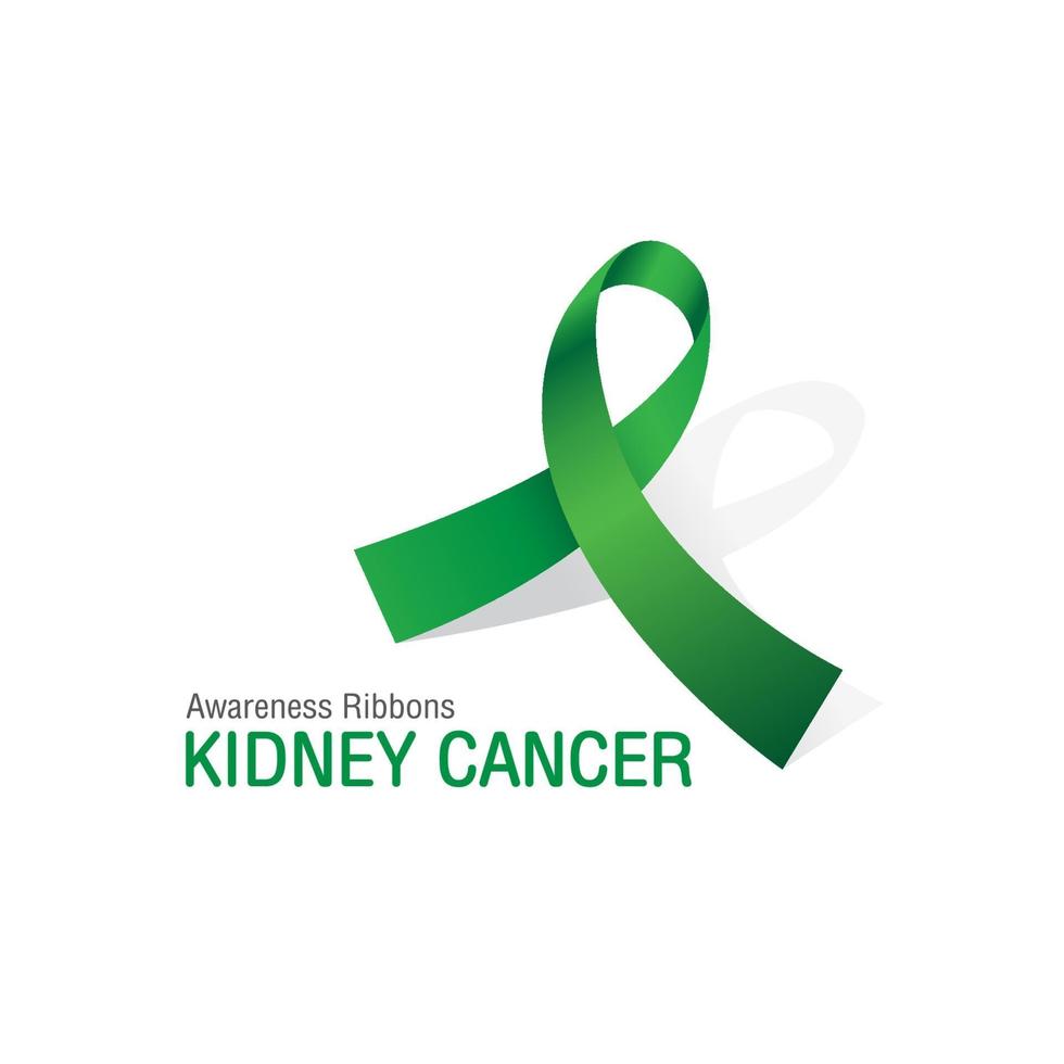 Green Awareness Ribbons of Kidney cancerVector illustration. vector