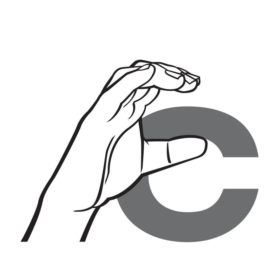 Hand sign language alphabet Letter C Vector Illustration.