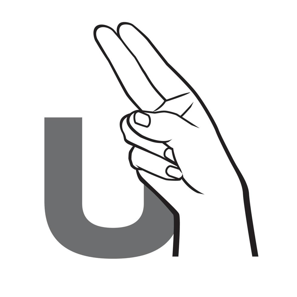 Ilustración de vector de letra u del alfabeto de lenguaje de señas de mano.