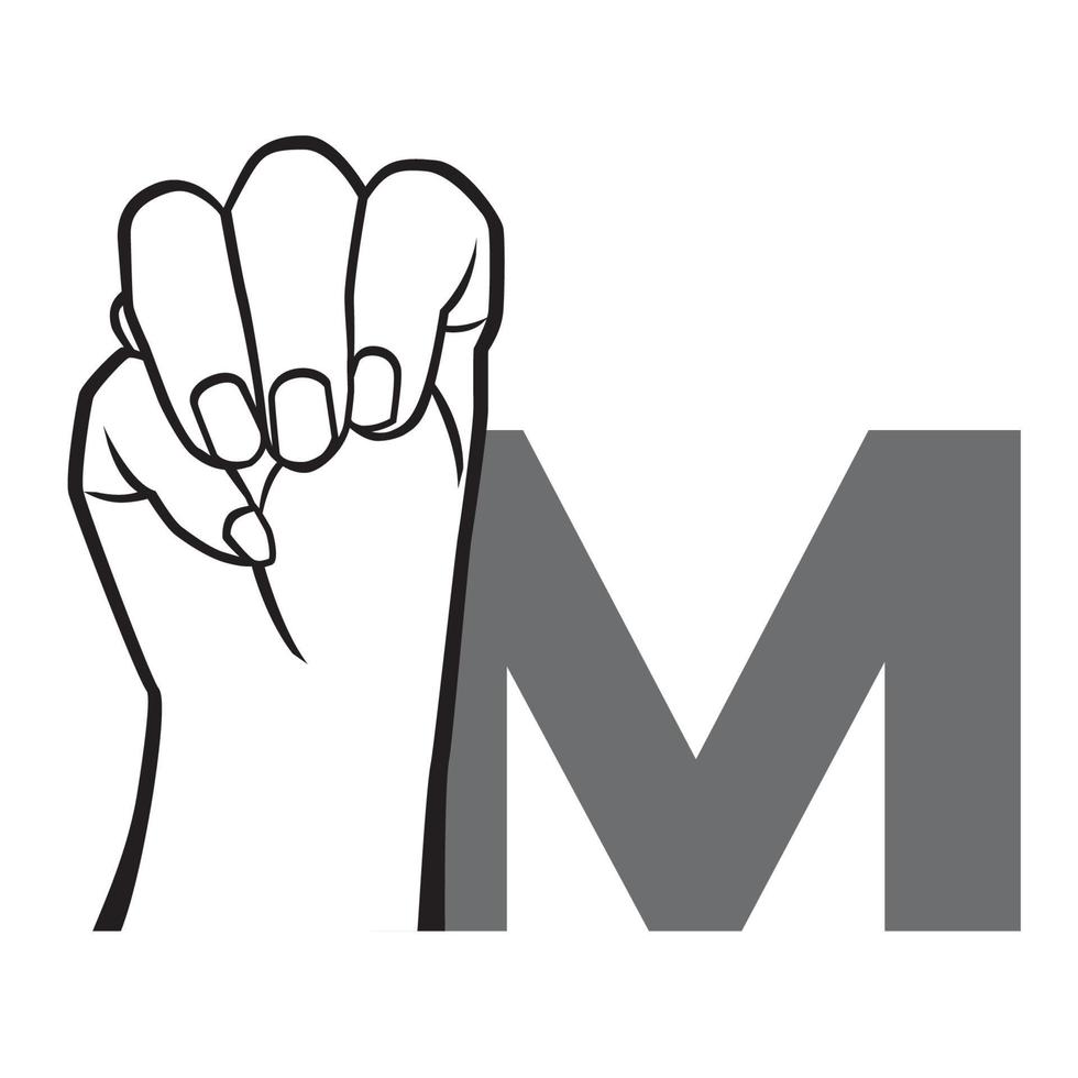 Hand sign language alphabet Letter M Vector Illustration.