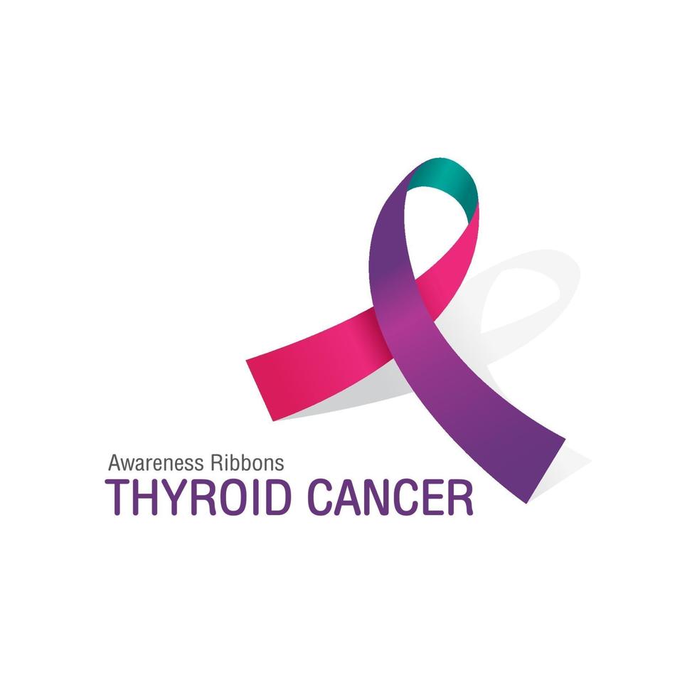 Teal Pink Blue Awareness Ribbons of Thyroid CancerVector illustration. vector