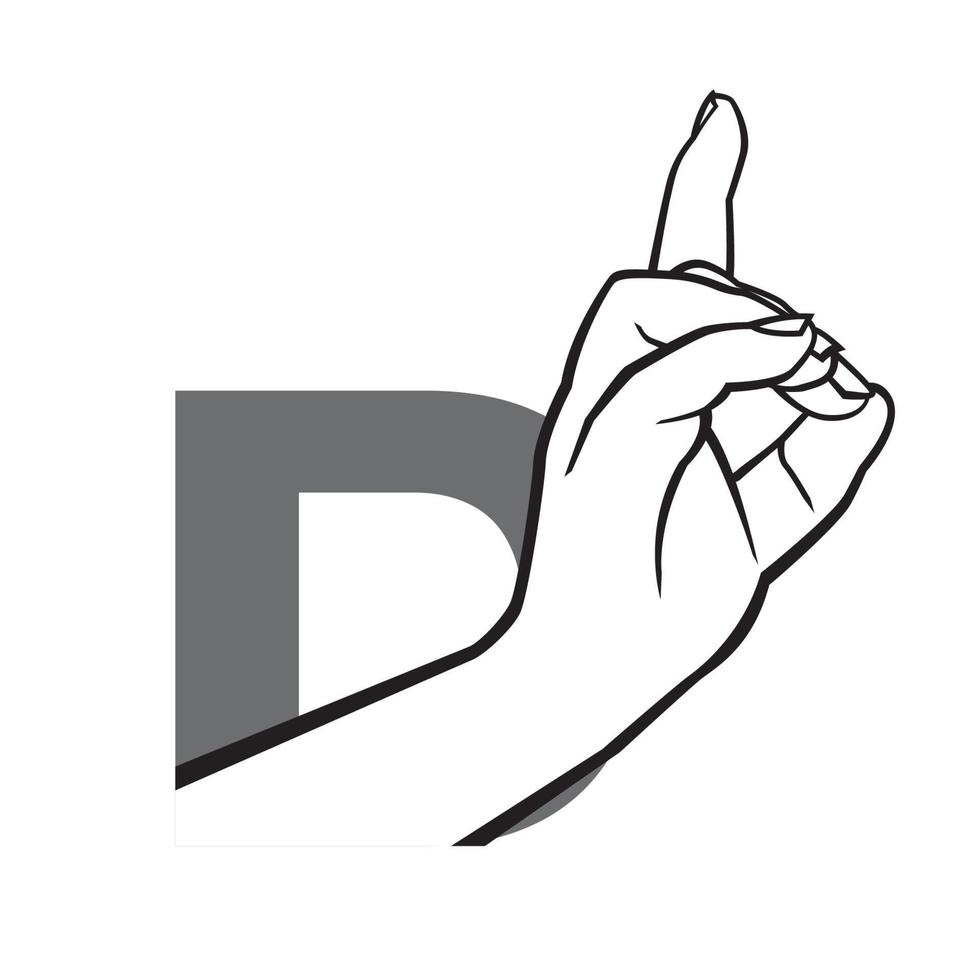 Hand sign language alphabet Letter D Vector Illustration.