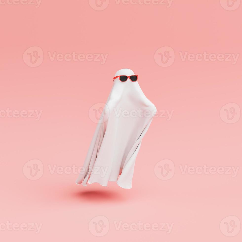 Ghost with red sunglasses, white blanket and outstretched arms photo