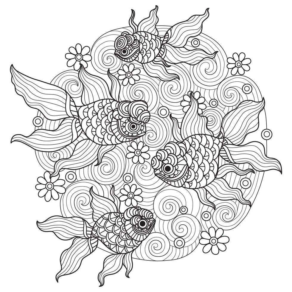 Goldfish hand drawn for adult coloring book vector