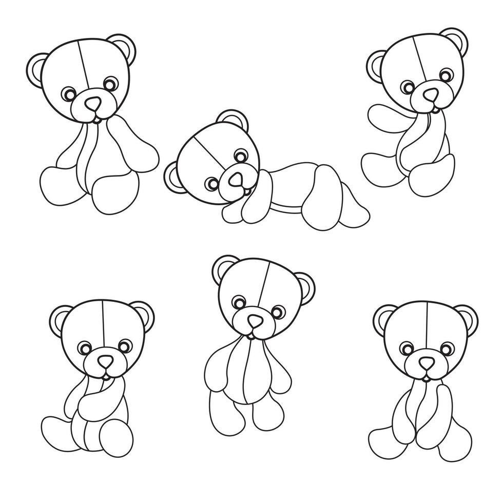 Teddy bears hand drawn for adult coloring book vector