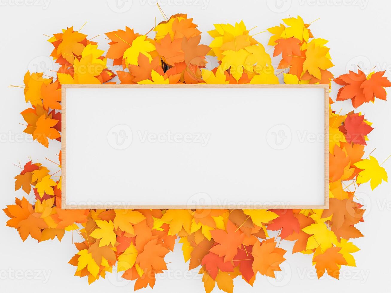 Warm colored leaves and a wooden frame photo