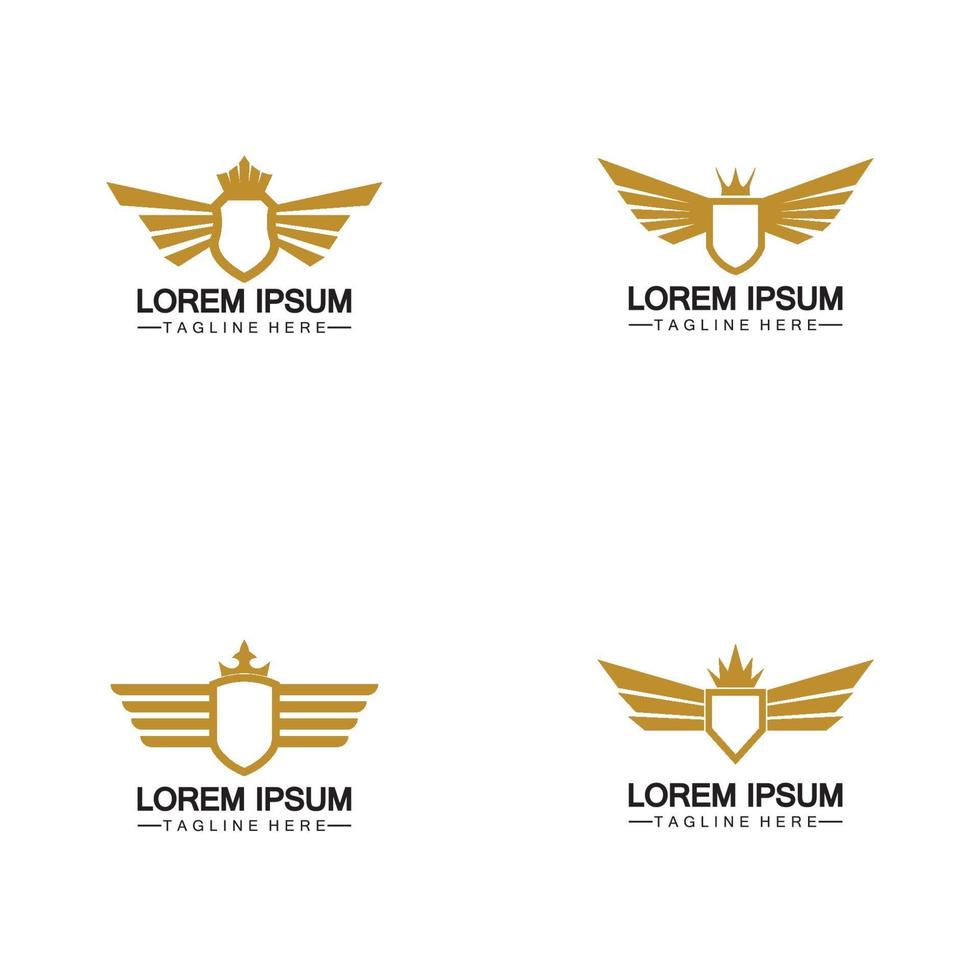 Golden winged shield with crown logo vector