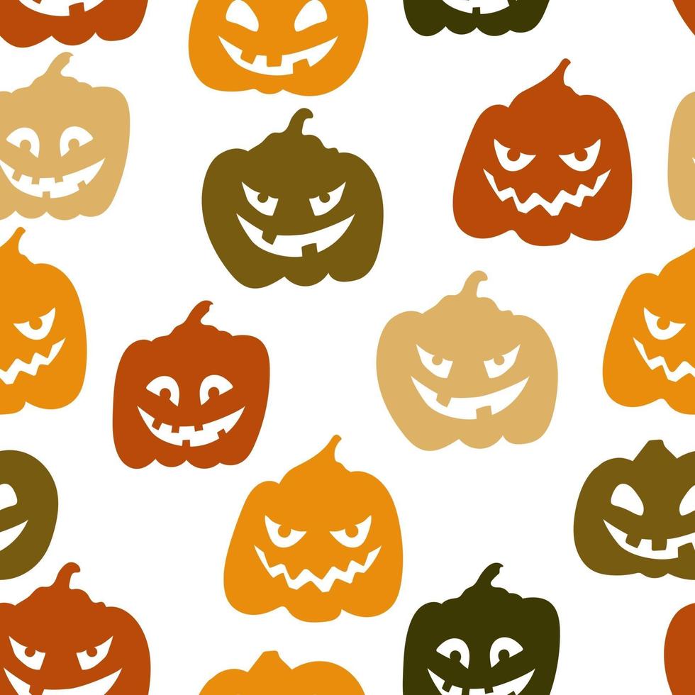 Halloween pattern silhouettes white orange green pumpkins vector