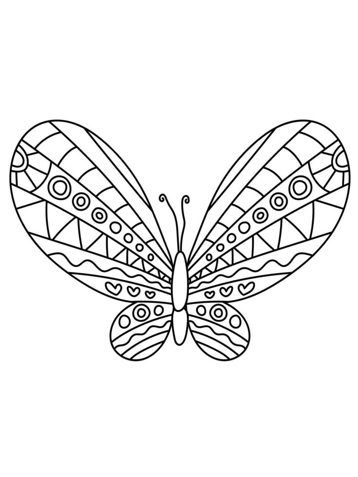 lindo, mariposa, línea, libro colorear, aislado, plano de fondo vector