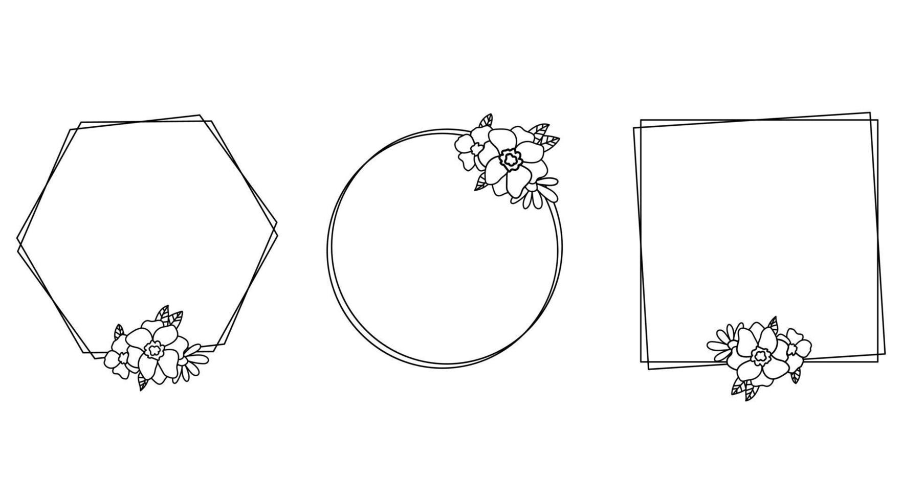 Flowers line frames doodles isolated for weddings vector