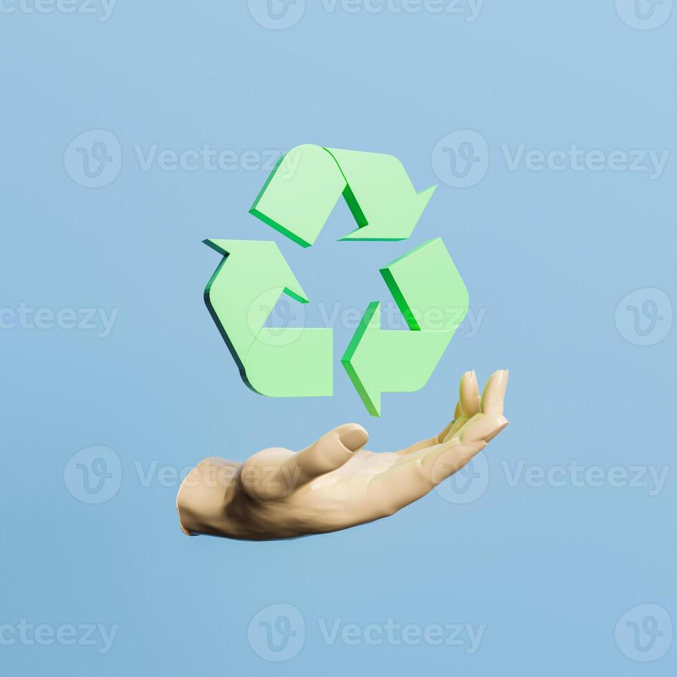 Hand with recycling symbol on top photo