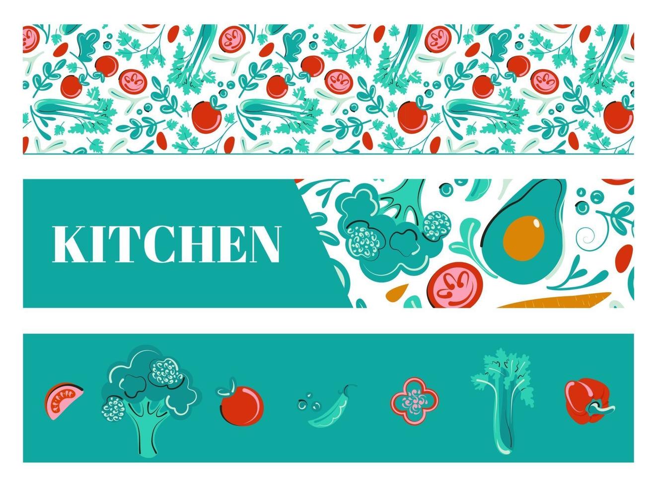 Set of kitchen ribbons and banners with patterns vector