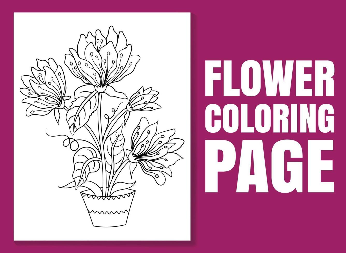 Página para colorear de flores para adultos y niños. ilustración dibujada a mano vector