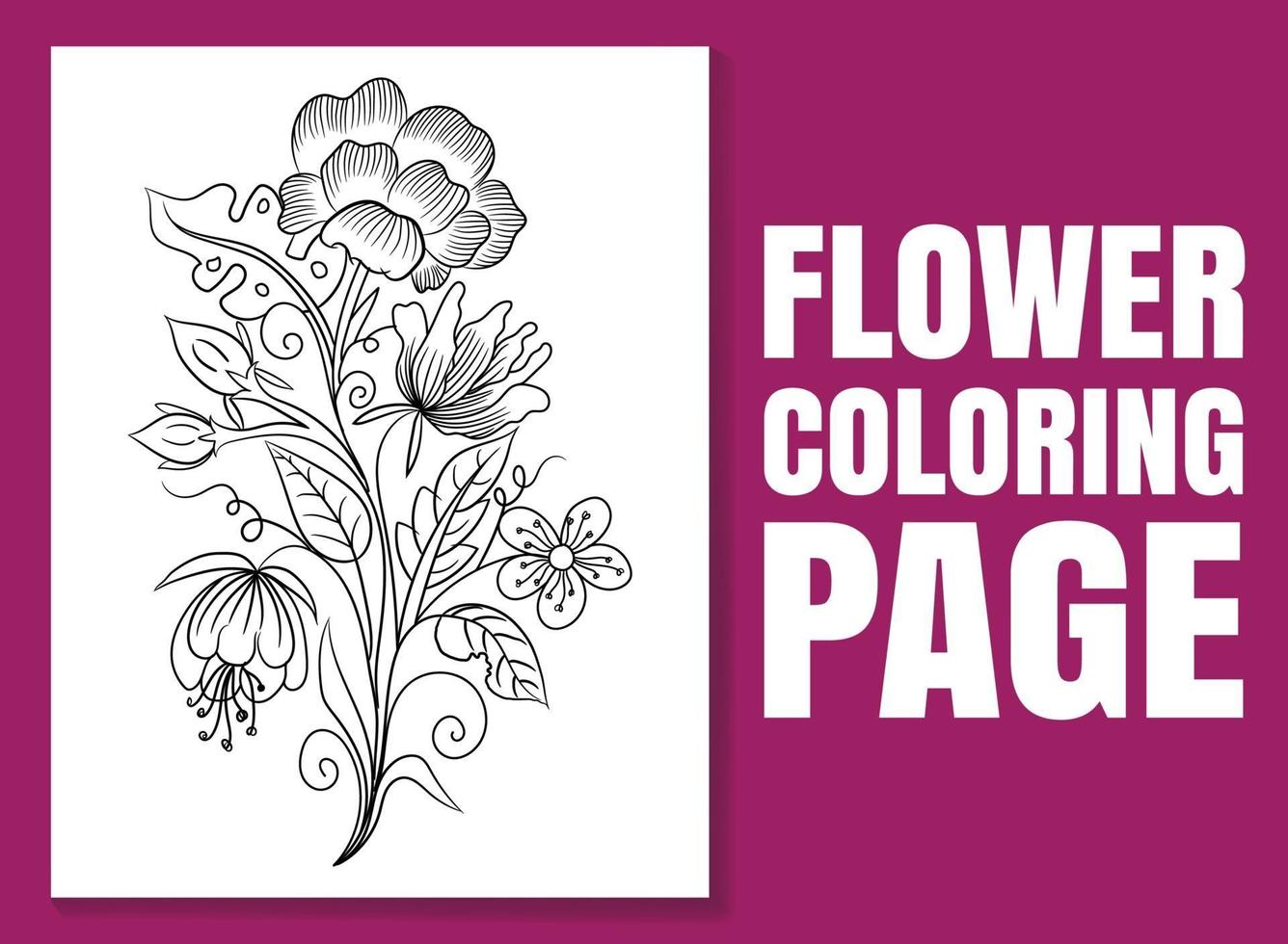 Página para colorear de flores para adultos y niños. ilustración dibujada a mano vector