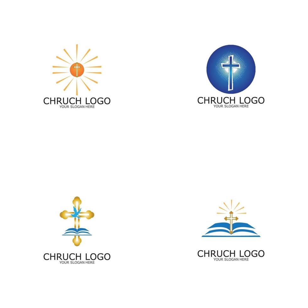 logo iglesia símbolo cristiano, la biblia y la cruz. vector