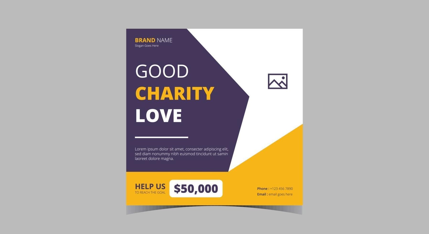 Charity social media post design. Donate in your charity social media vector