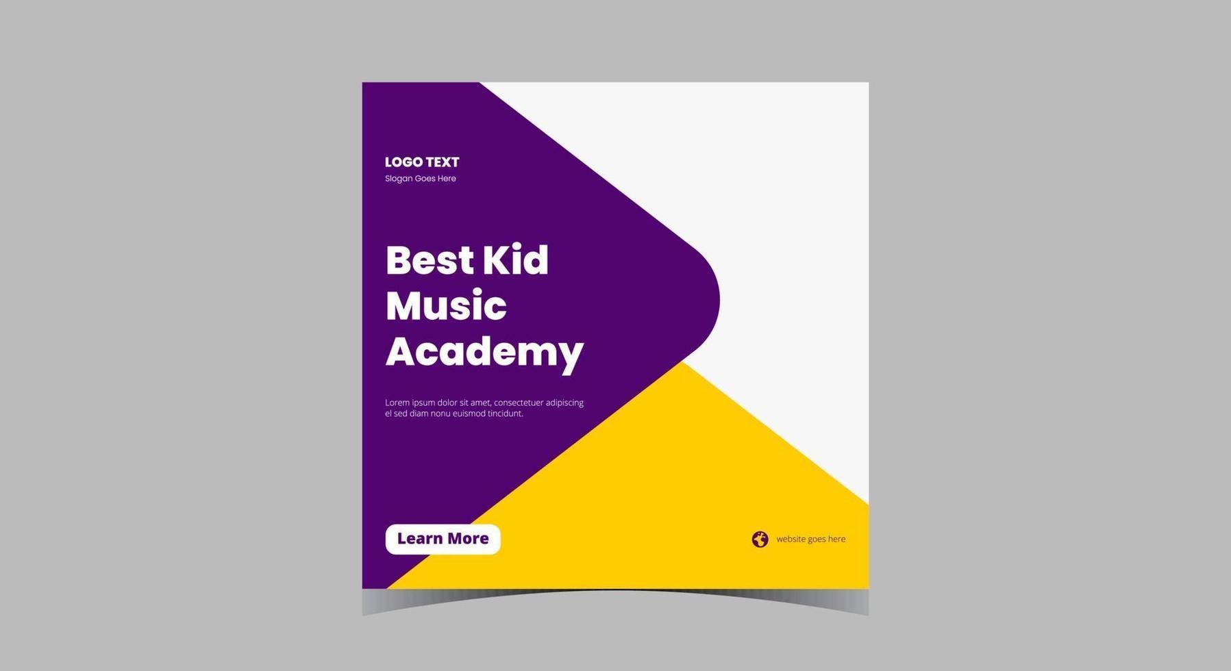 Kids music lesson social media post design vector