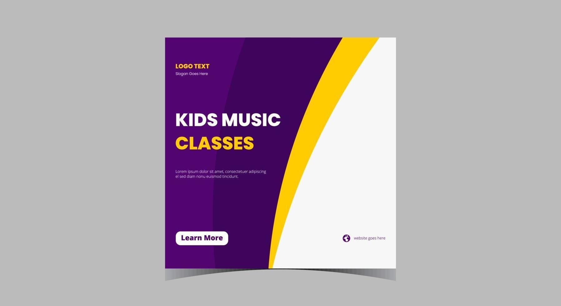 Kids music lesson social media post design vector