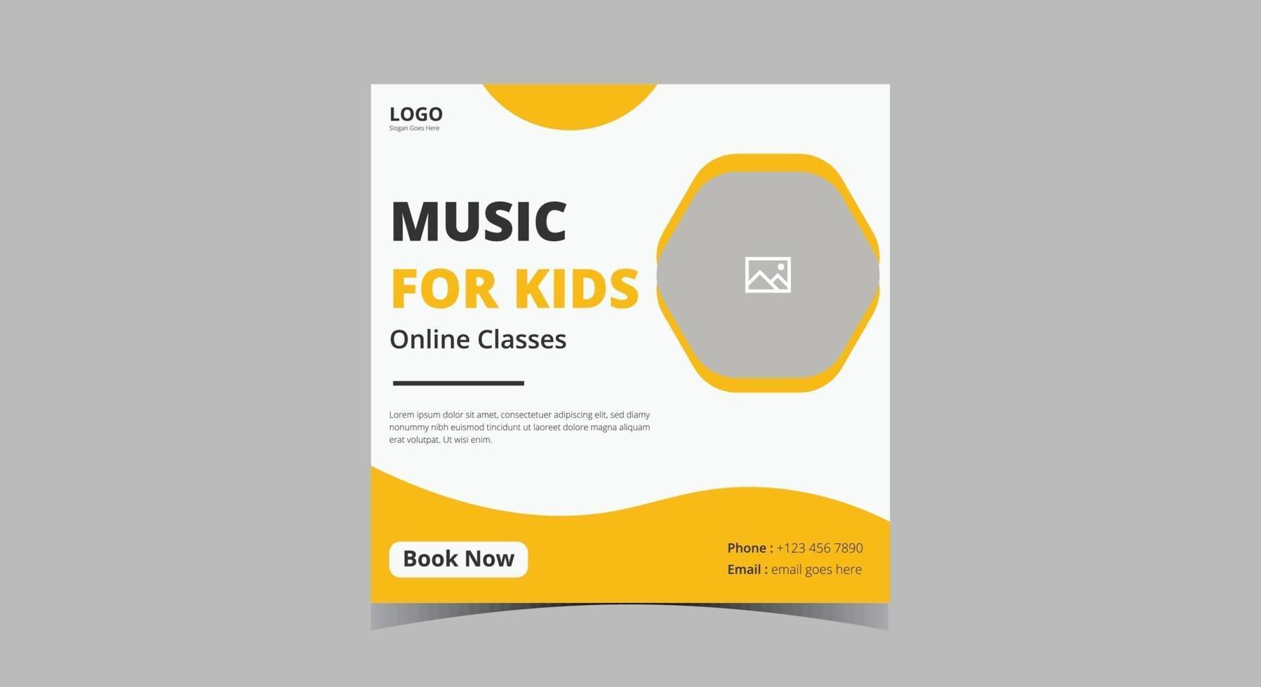 Kids music lesson social media post design vector