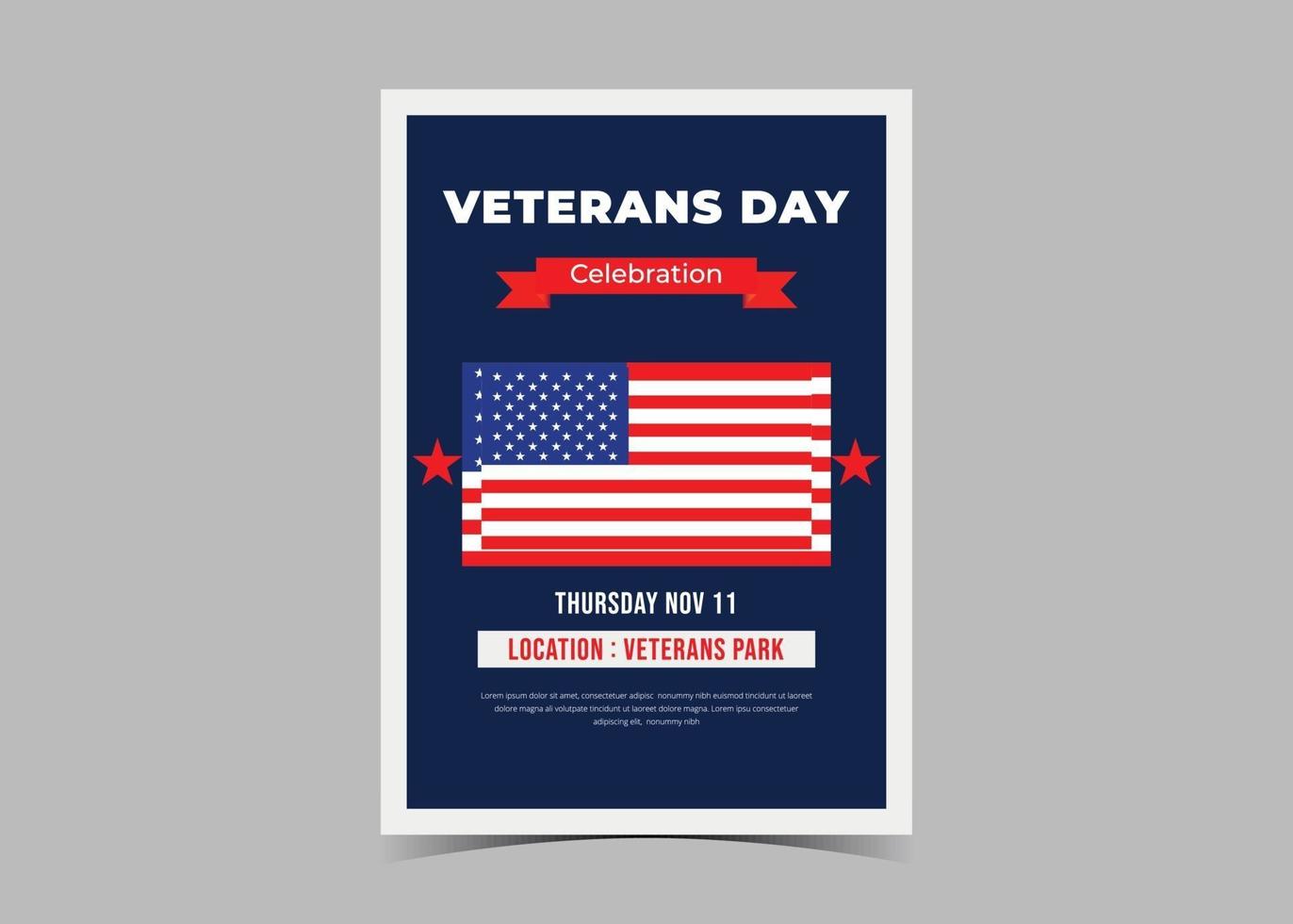 Veterans day flyer design.  American veterans day celebration flyer vector