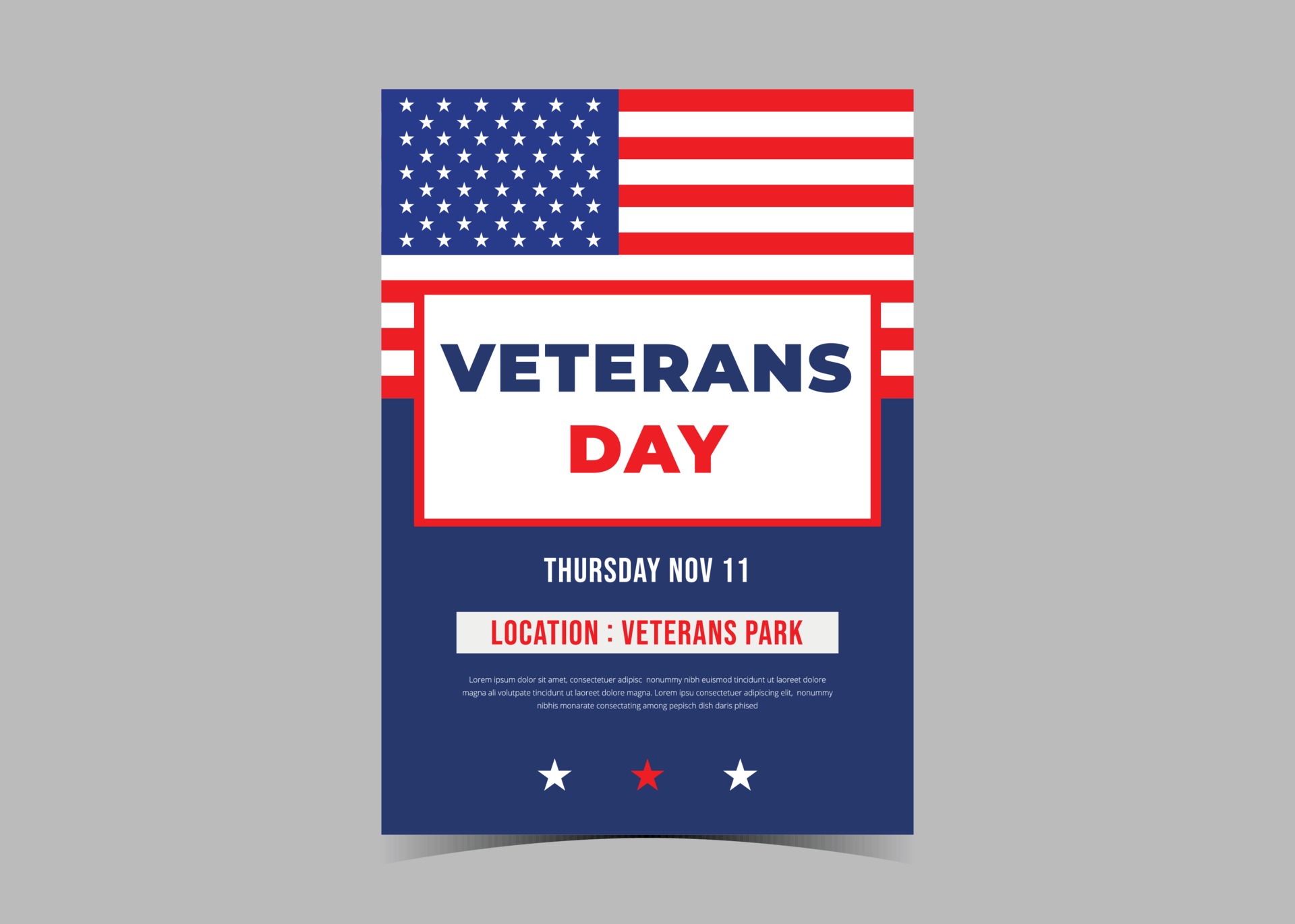 Usa Veterans Day Celebration Flyers Set With National Flag Of The