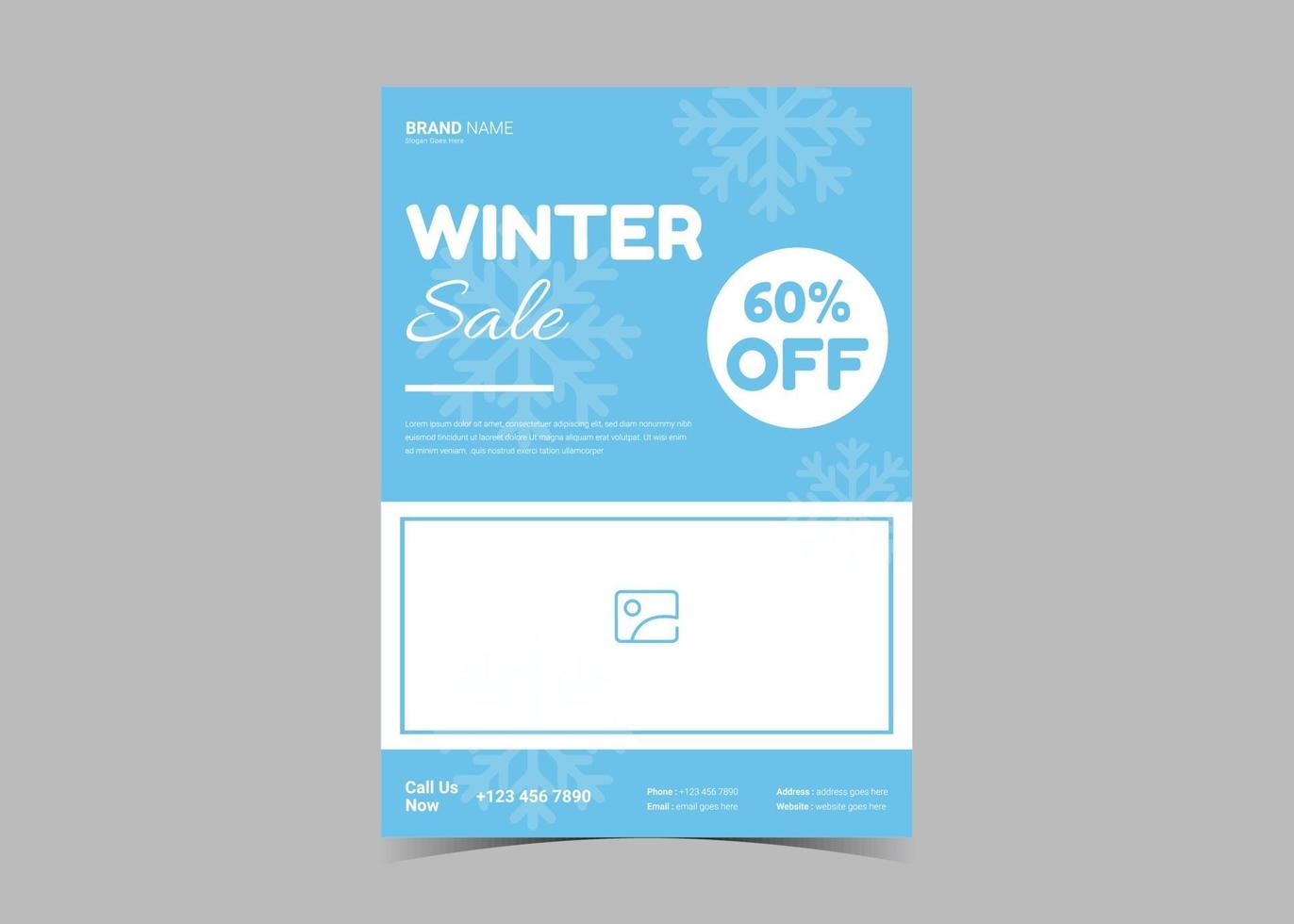 Winter sale flyer template. Winter shopping discount flyer poster vector