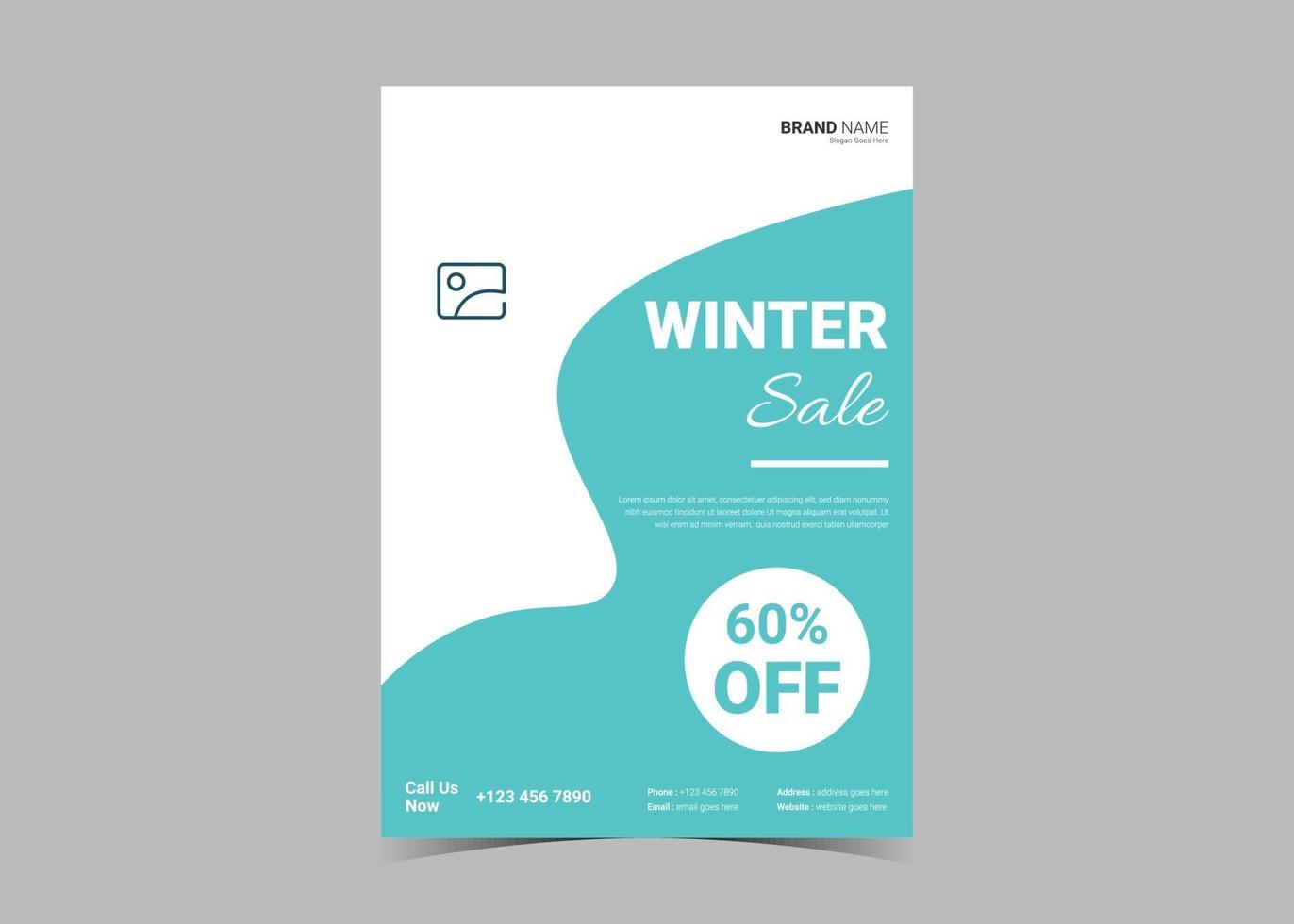 Winter sale flyer template. Winter shopping discount flyer poster vector