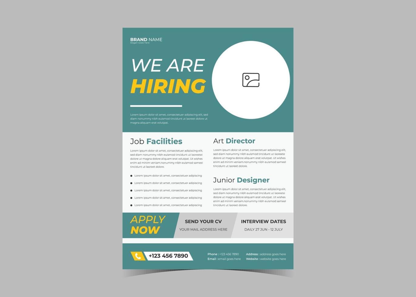 We are hiring flyer design. Job offer leaflet template. Job vacancy vector