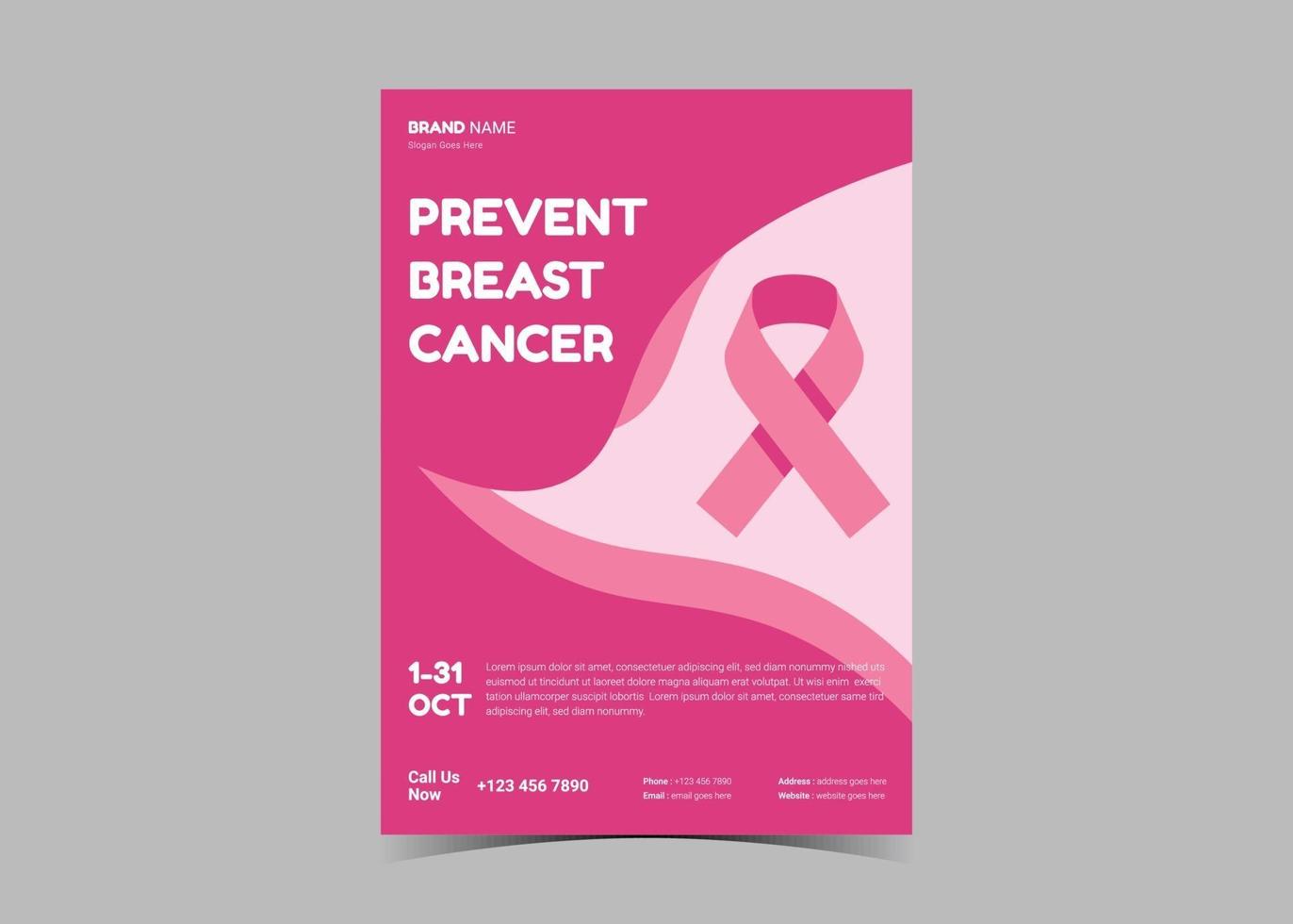 Breast cancer awareness flyer template. October breast cancer . vector