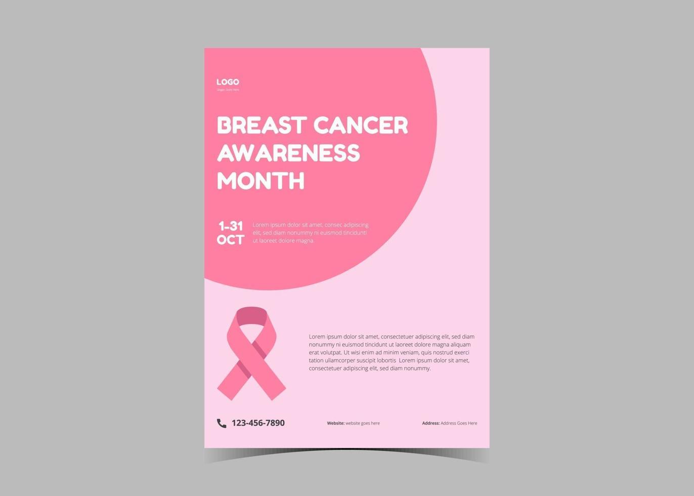 Breast cancer awareness flyer template. October breast cancer . vector