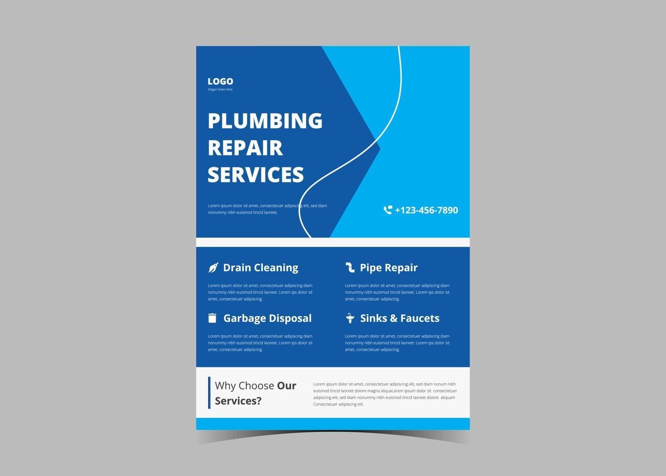 Plumbing flyer template. Plumbing service flyer poster ideas. vector