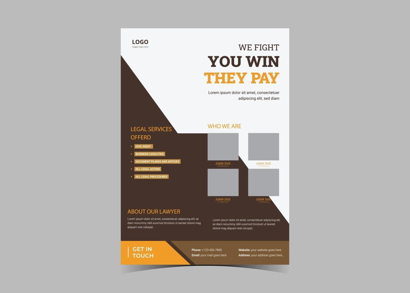 Law firm flyer template. Legal law firm flyer poster leaflet vector