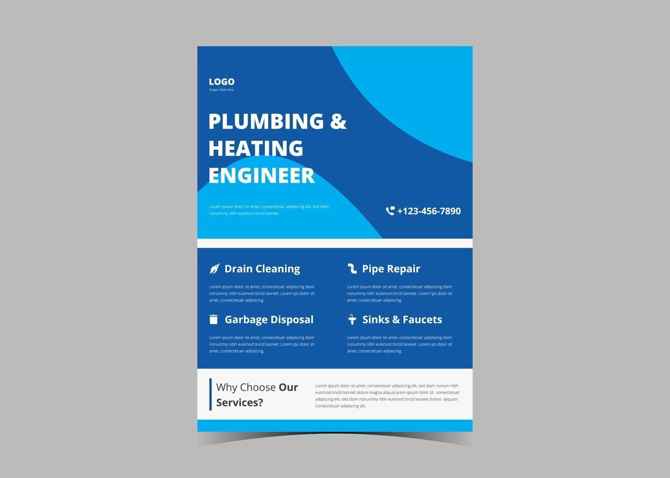 Plumbing flyer template. Plumbing service flyer poster ideas. vector