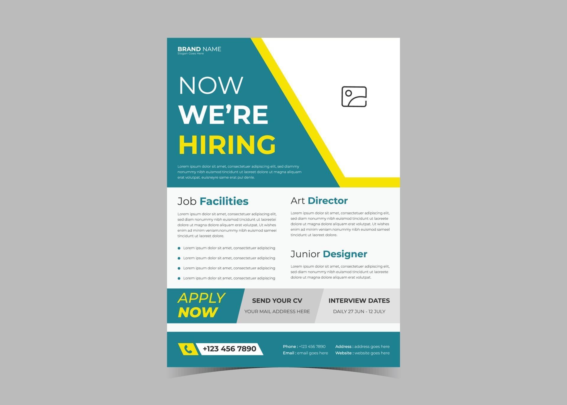 We are hiring flyer design. Job offer leaflet template. Job vacancy