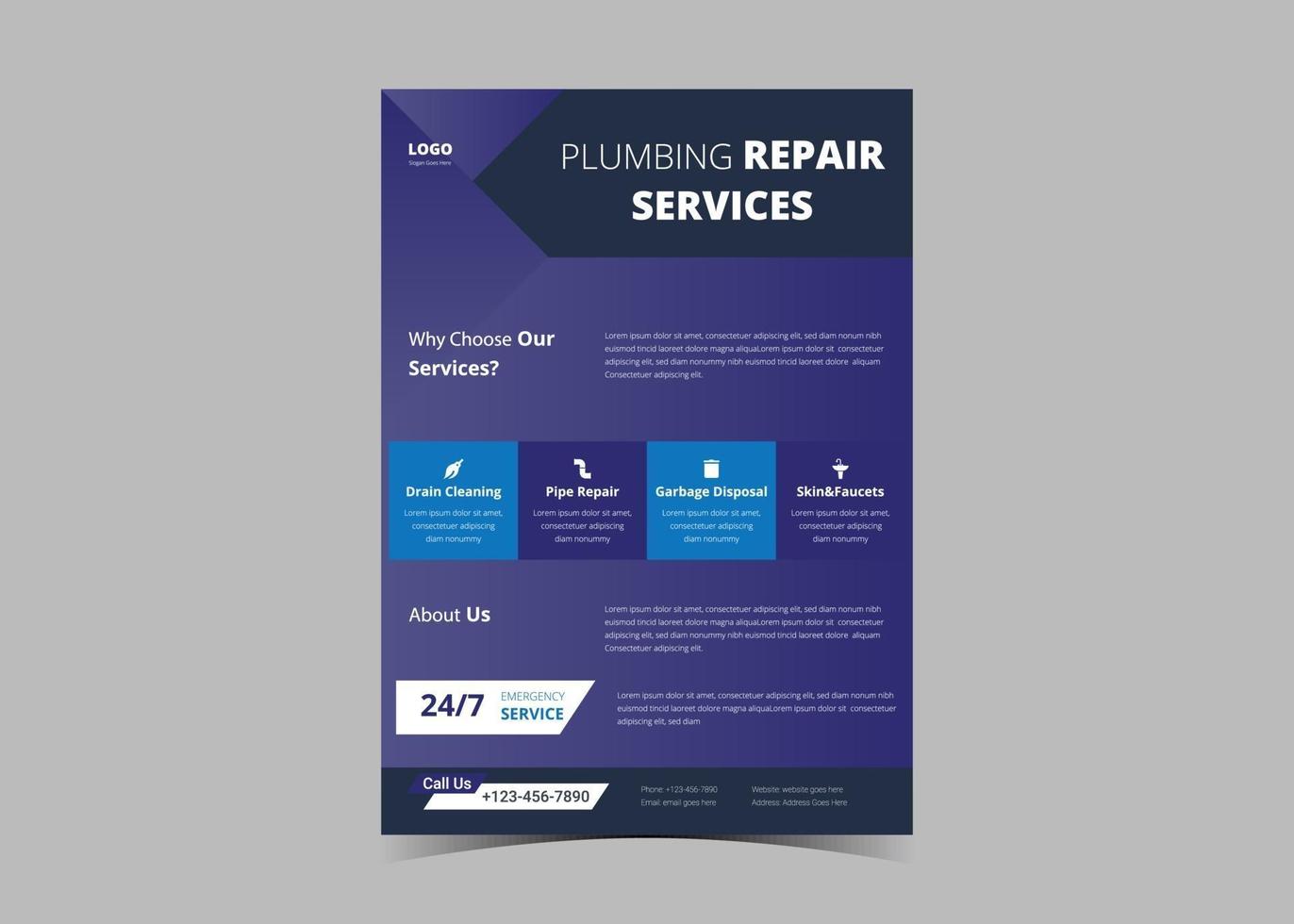 Plumbing flyer template. Plumbing service flyer poster ideas. vector