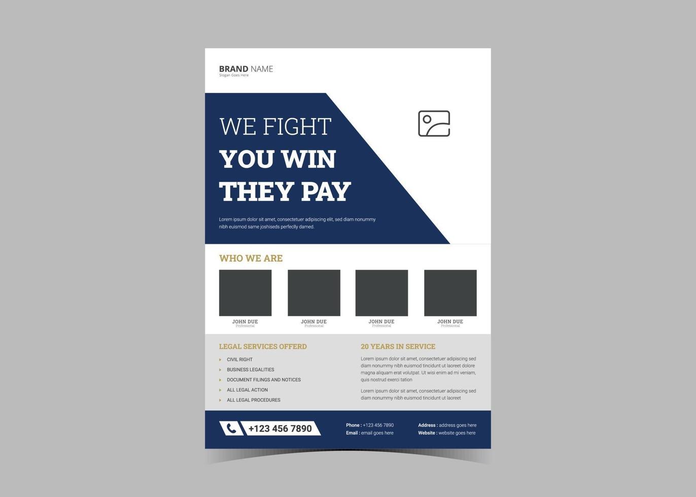 Law firm flyer template. Legal law firm flyer poster leaflet template vector