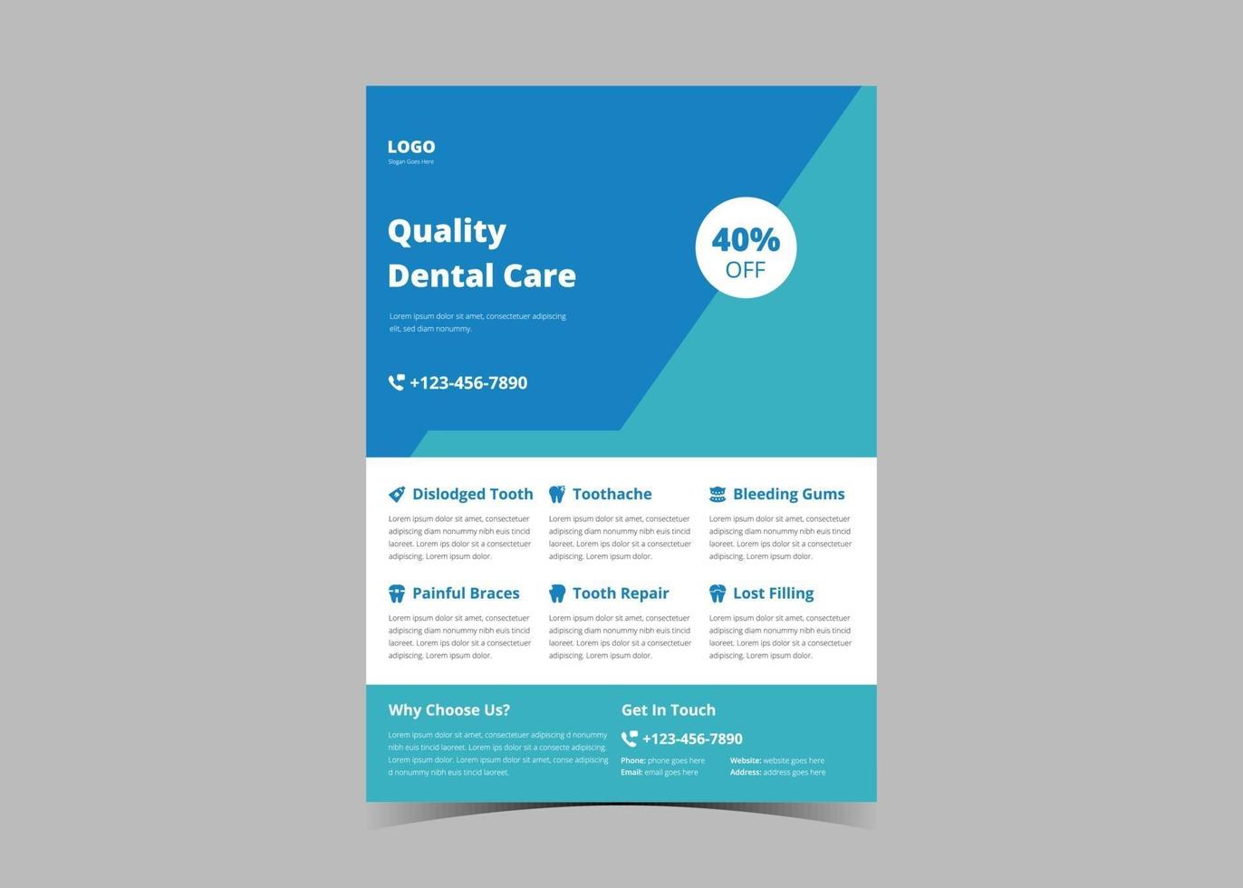 Dentist clinic screening flyer template design. vector