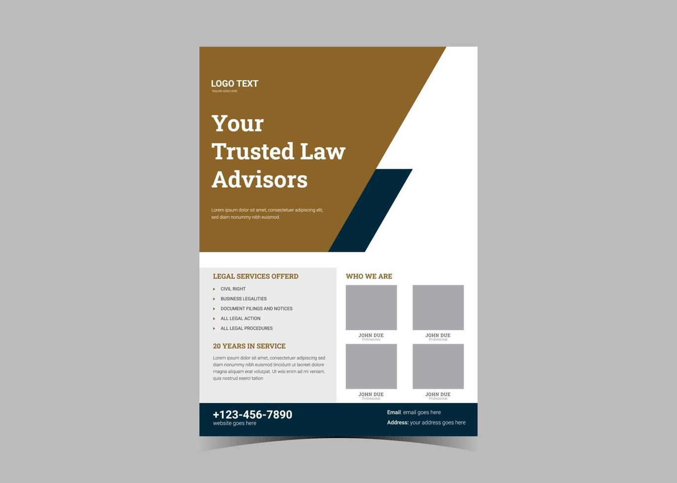 Law firm flyer template. Legal law firm flyer poster leaflet vector