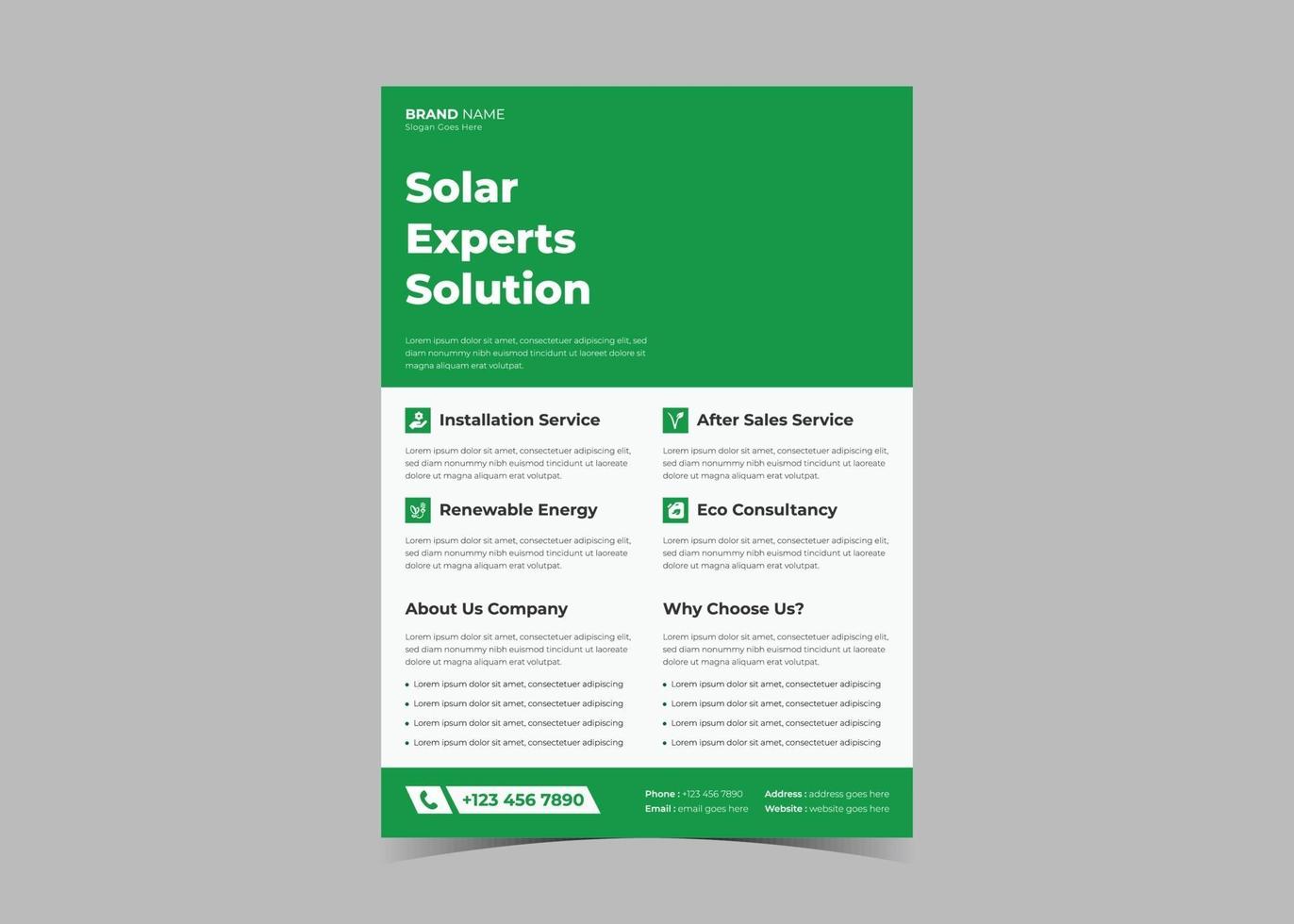 plantillas de folletos de energía solar, energía solar para su lugar, folletos solares vector