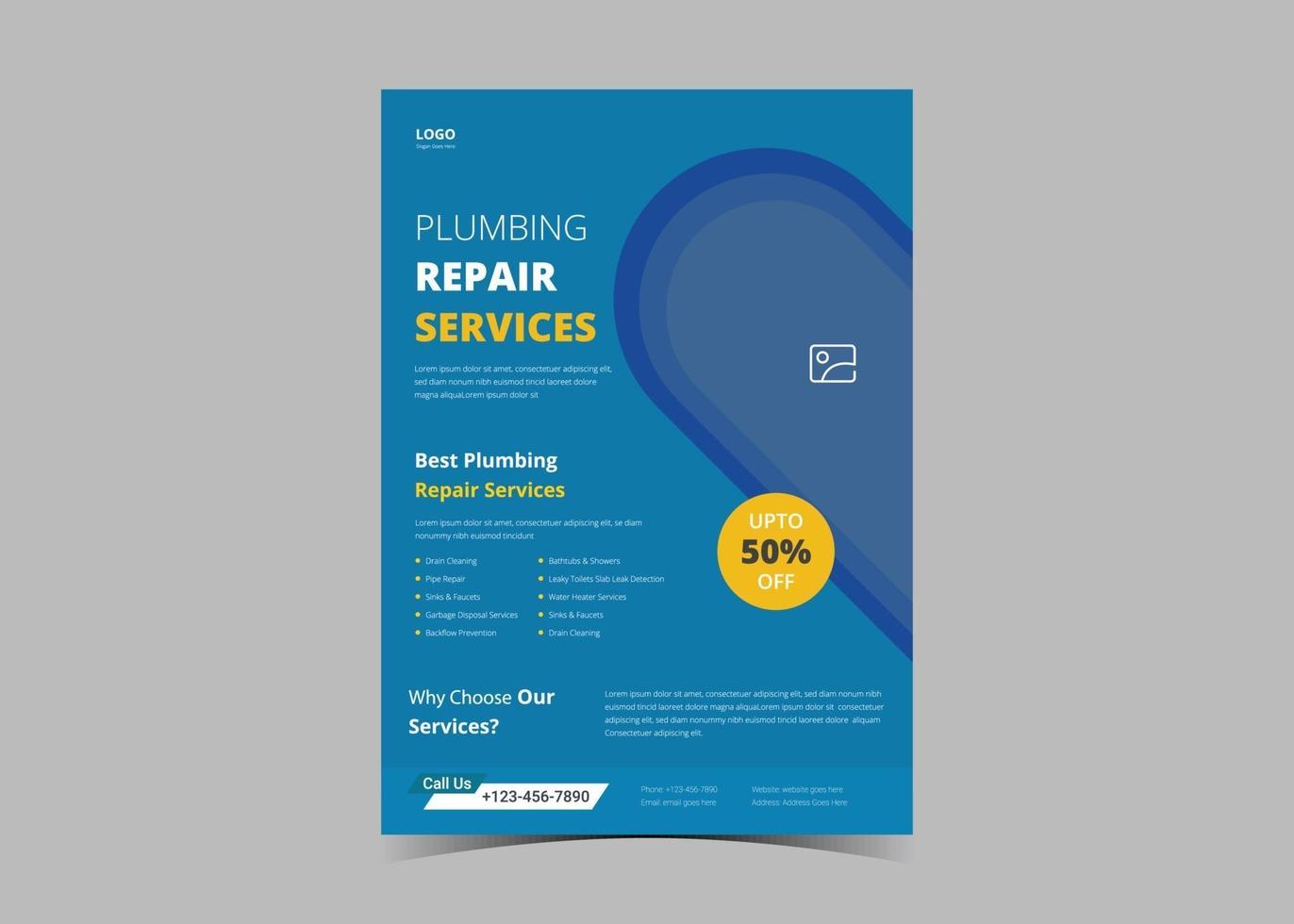 Plumbing flyer template. Plumbing service flyer poster ideas. vector