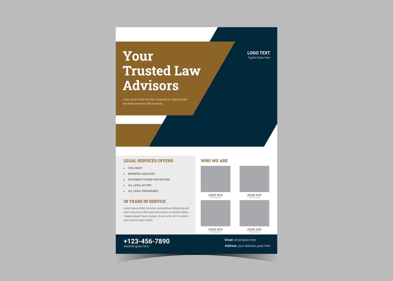 Law firm flyer template. Legal law firm flyer poster leaflet vector