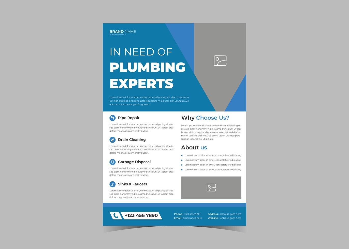 Plumbing flyer template. Plumbing service flyer poster ideas. vector