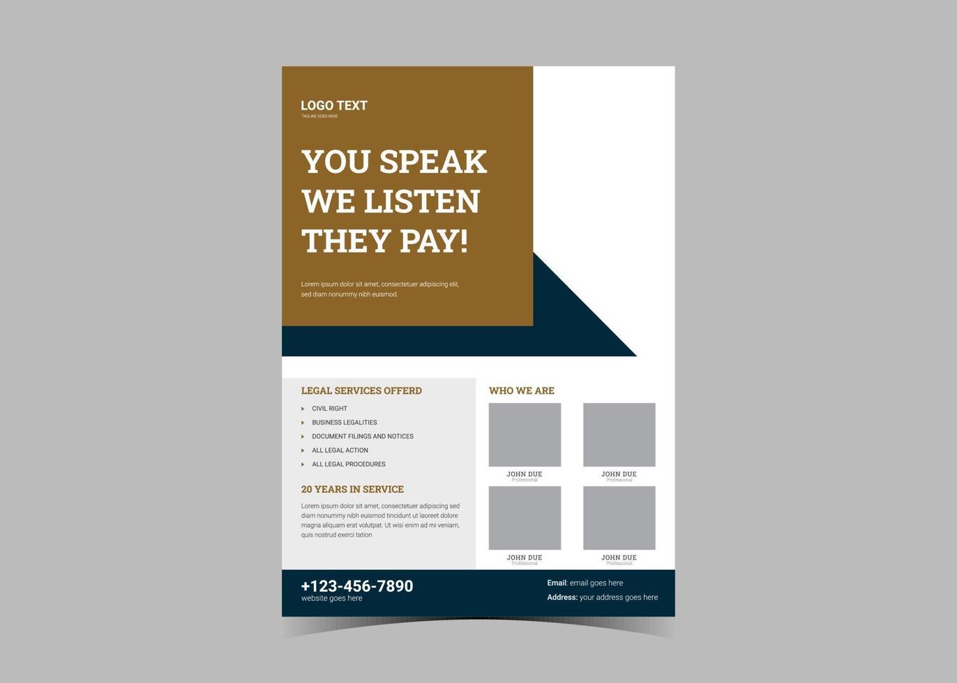 Law firm flyer template. Legal law firm flyer poster leaflet vector