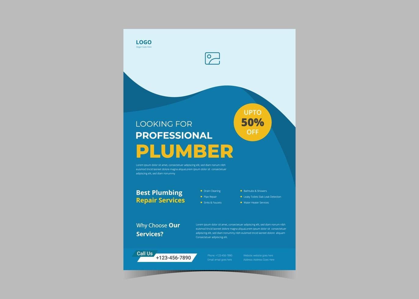 Plumbing flyer template. Plumbing service flyer poster ideas. vector