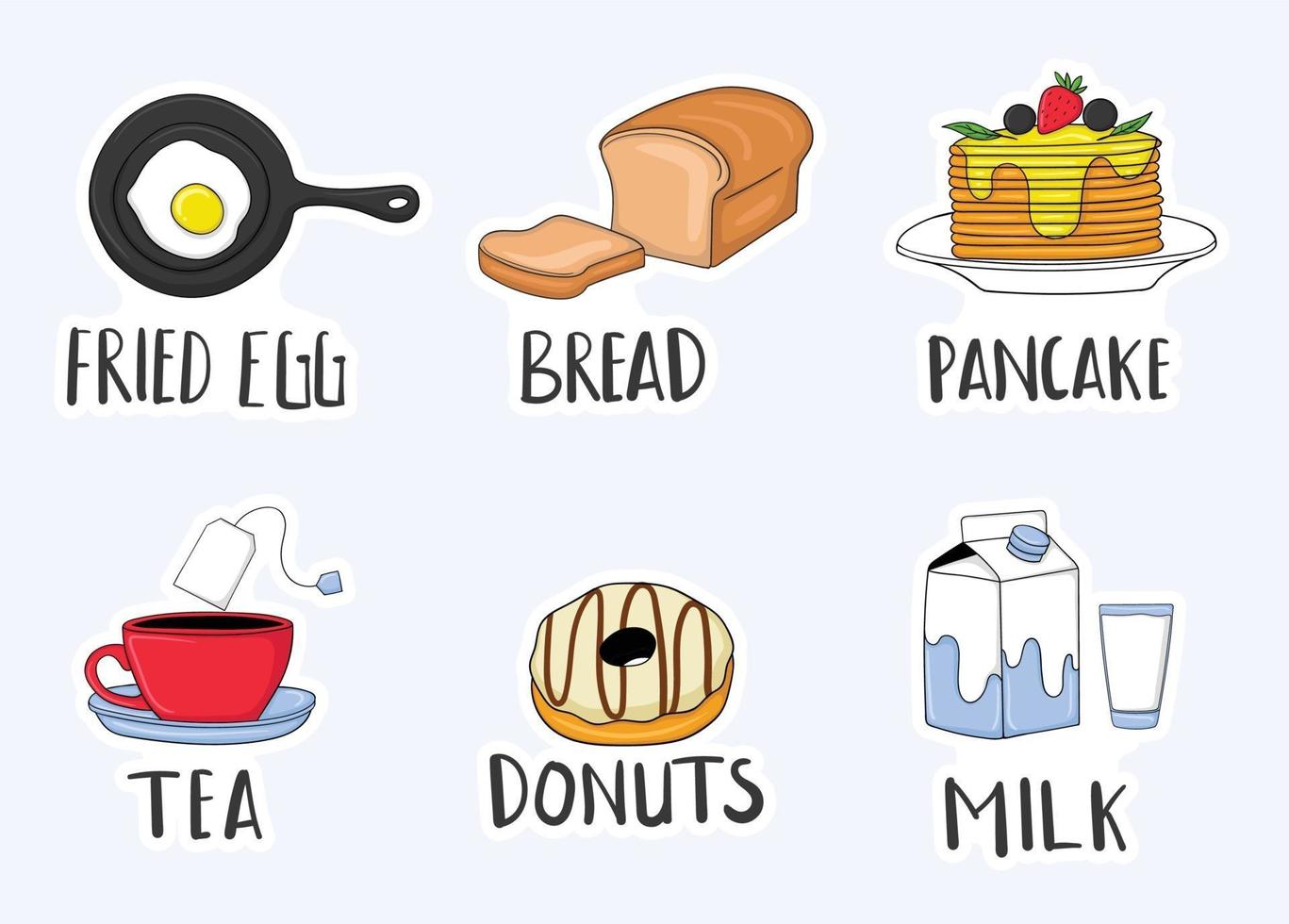 Colorful Hand Drawn Breakfast Menu Stickers Collection vector