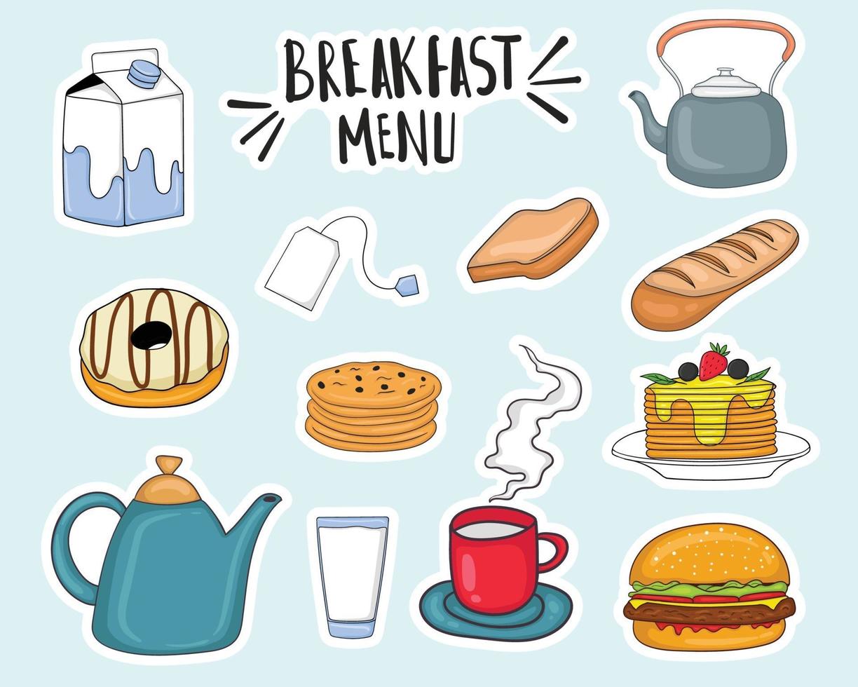 Set Of Colorful Hand Drawn Breakfast Menu Elements vector