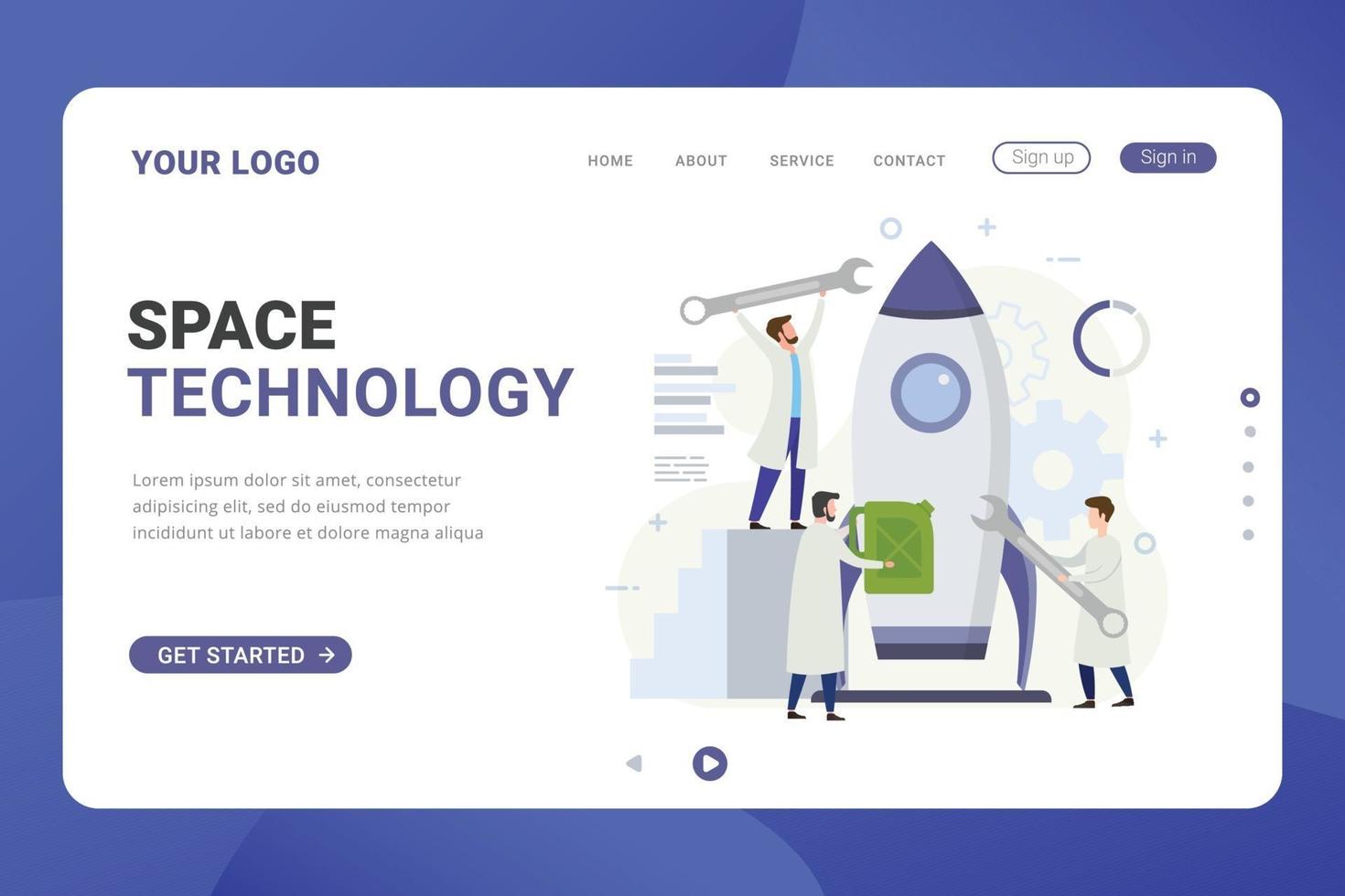Landing page template space technology design concept vector