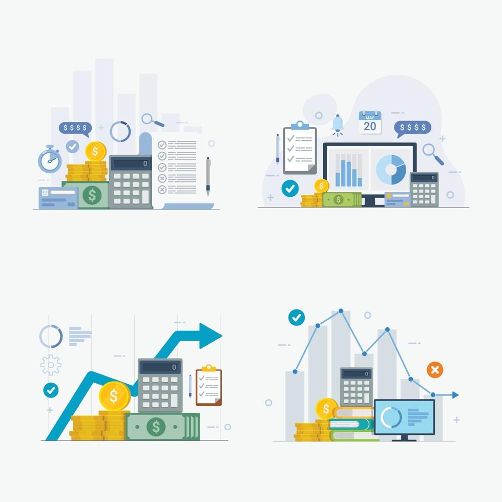 conjunto de concepto de diseño de vector plano de planificación financiera