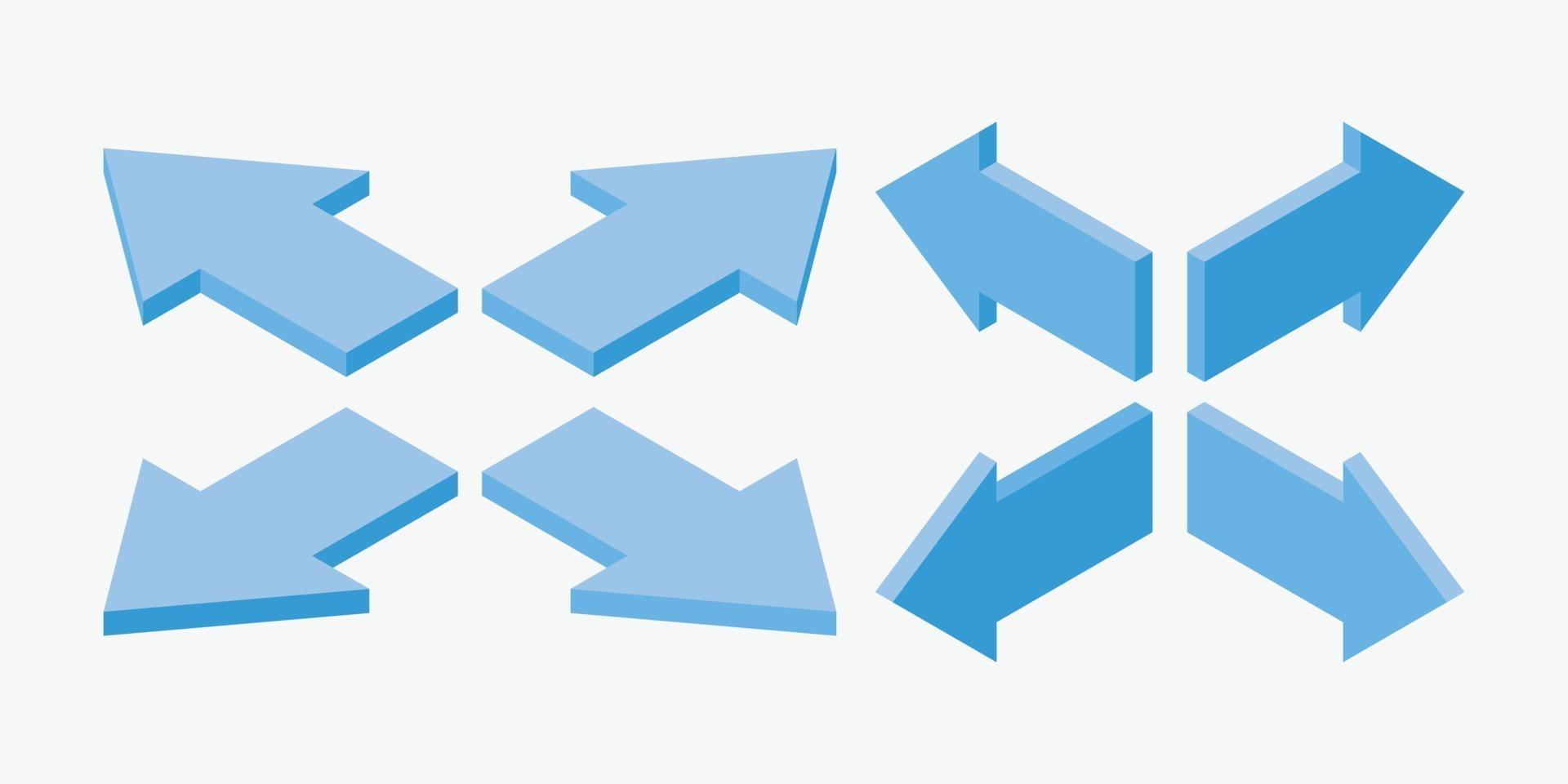 Set of isometric blue arrows for navigation concept vector graphic