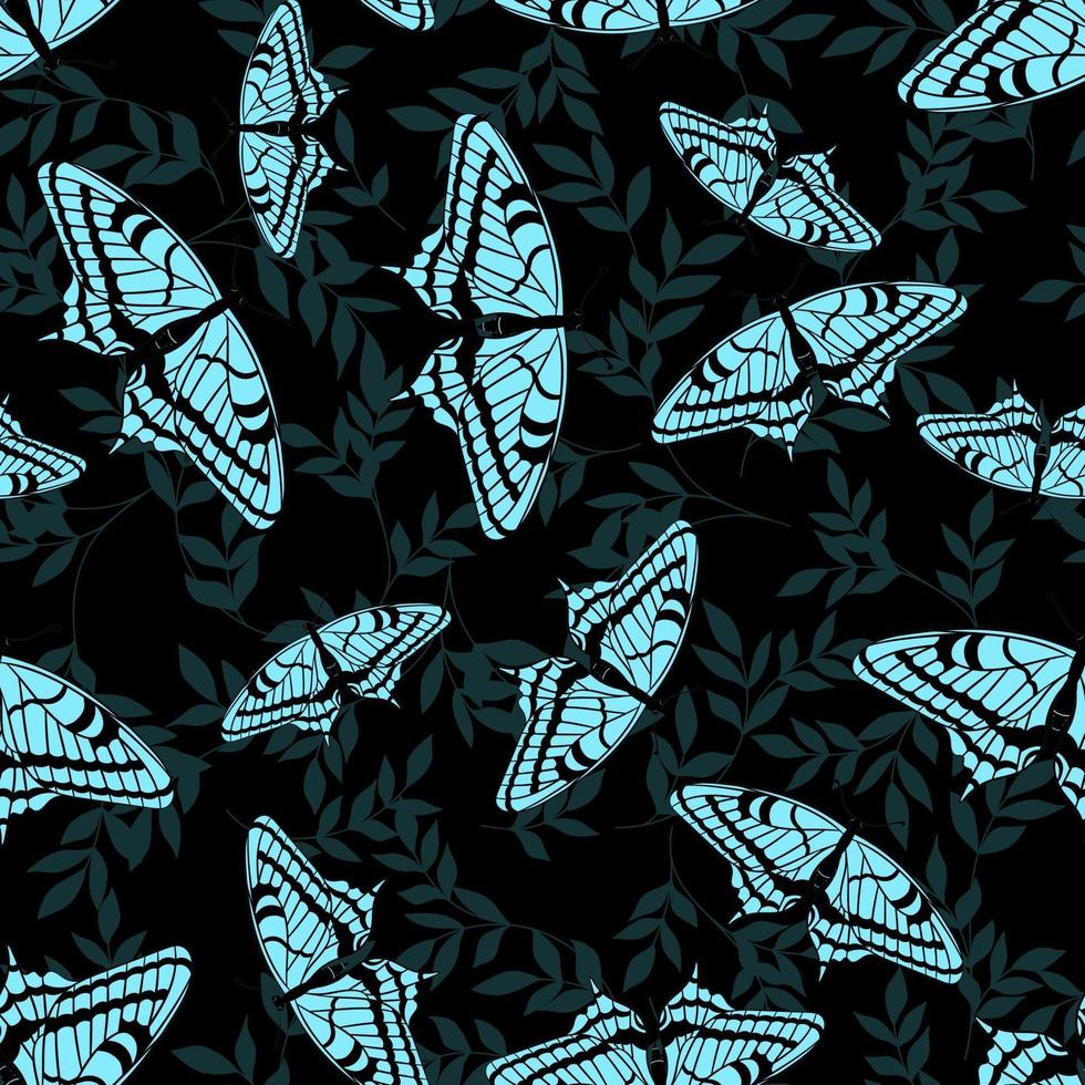 Blue butterflies on the background of foliage. vector